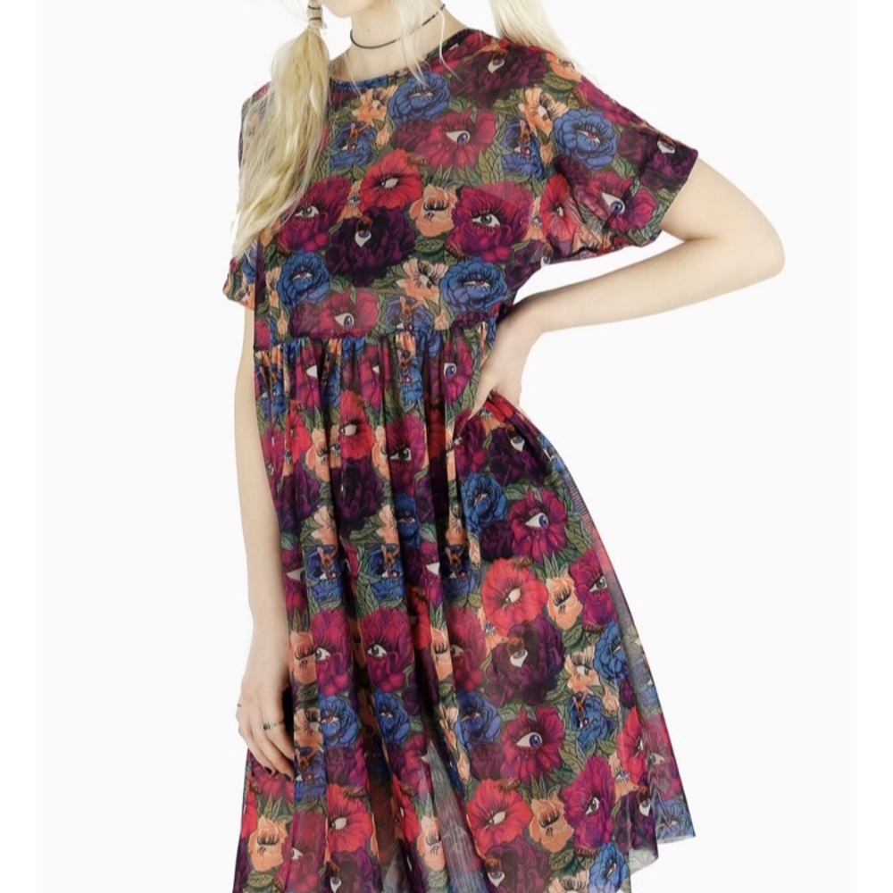 Blackmilk Peeking peonies sheer smock dress